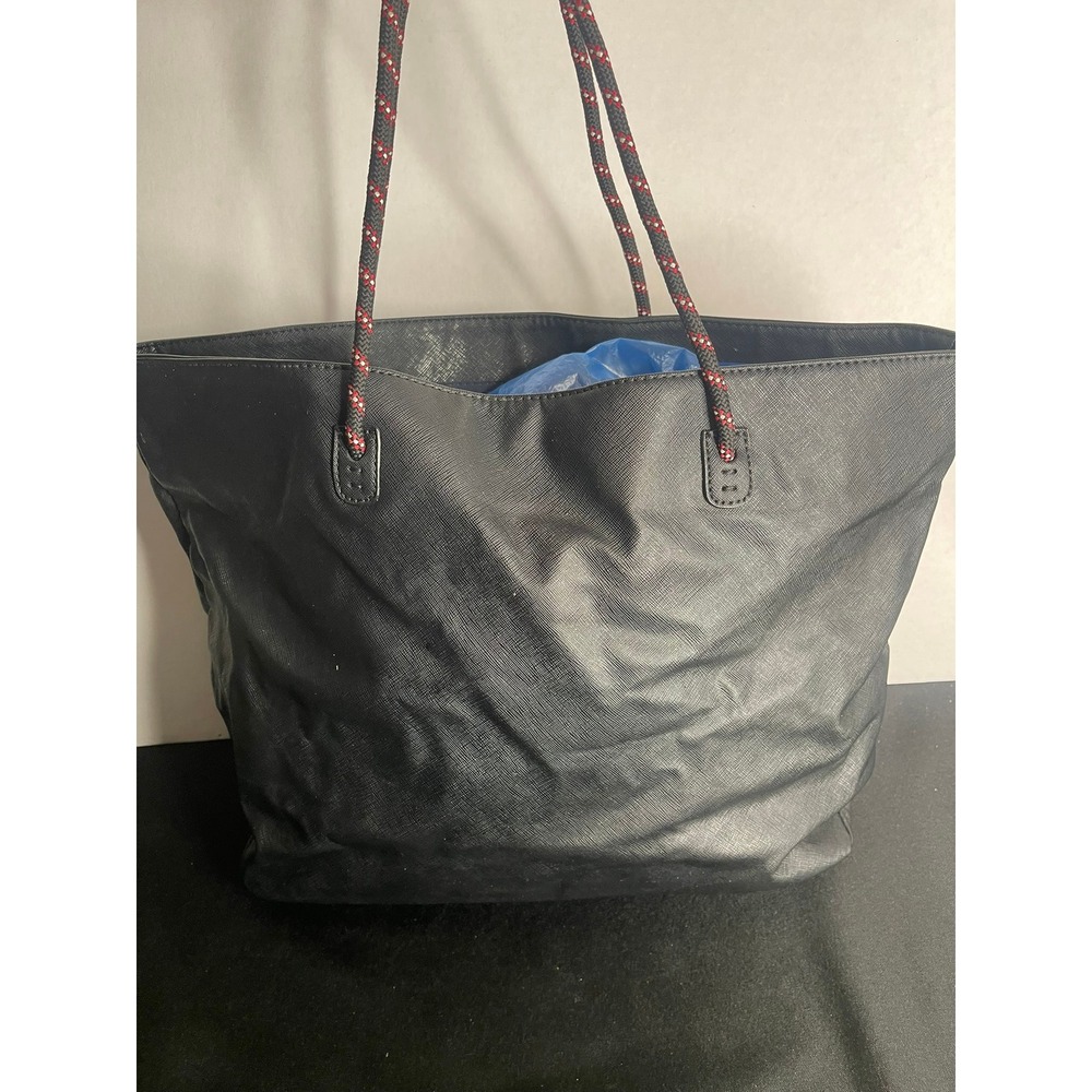 Tommy Hilfiger Sport Black Saffiano Faux Leather Tote Bag Rope Handles RN77806‎